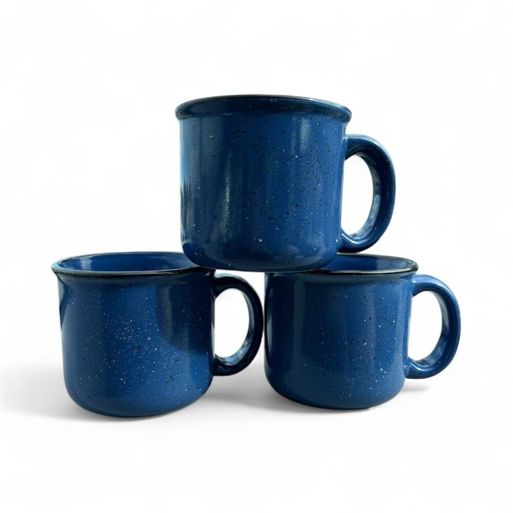 Set Of 3 Vintage MARLBORO Unlimited Blue Speckled‎ Stoneware Coffee Mug 16 oz